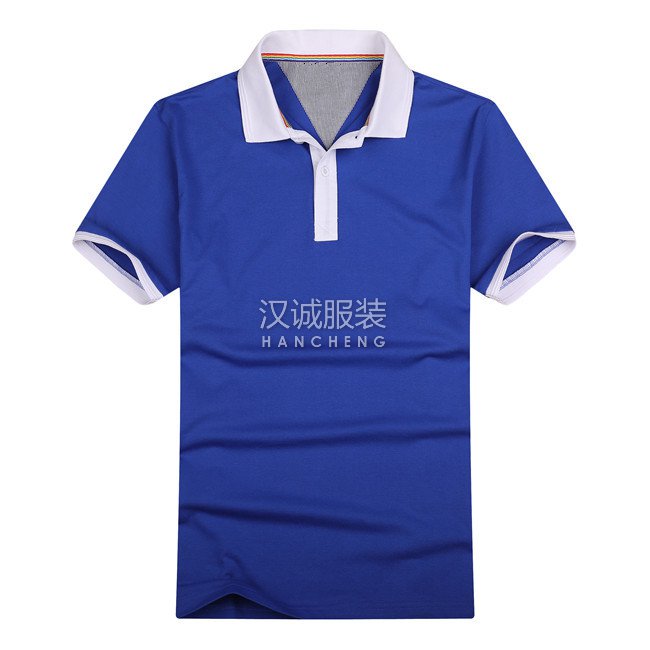 宝蓝色高级撞色领t恤衫-前面