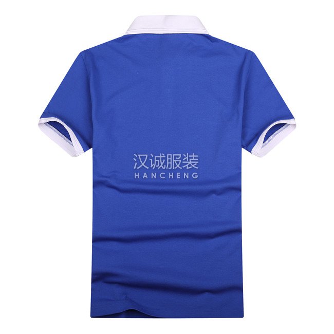 宝蓝色高级撞色领t恤衫-后背